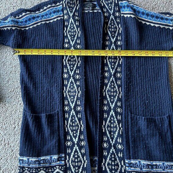 Lucky Brand Women’s Medium Cardigan Navy Blue Patterned Y2K Grannycore - Picture 8 of 10